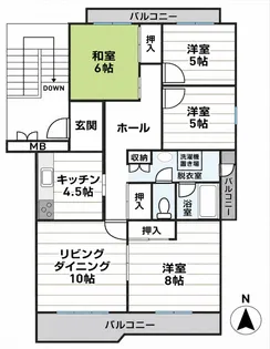 東鷲宮ニュータウン公園通り5号棟【5階】の間取り