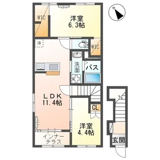 袋原アパート2期新築工事【2階】の間取り