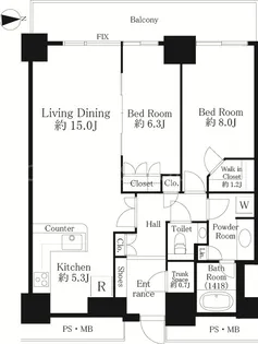 WコンフォートタワーズWEST【31階】の間取り