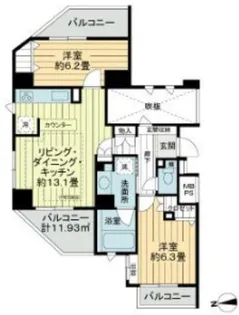 ライオンズステージ仙台堀川公園【6階】の間取り