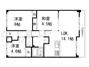 ラウンドコート京都醍醐【4階】の間取り