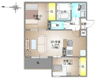 岡山県岡山市中区神下【アパート】の間取り