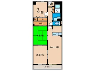 パ-ル久米田【1階】の間取り