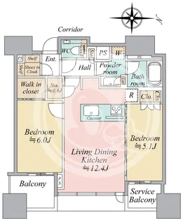 シティタワー大阪本町【22階】の間取り