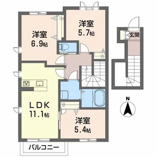 ルミエール竹原 B棟【2階】の間取り