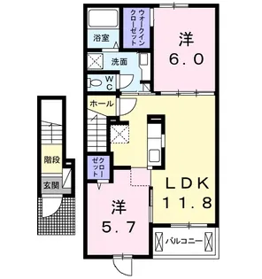 クラール吉野川 B【2階】の間取り