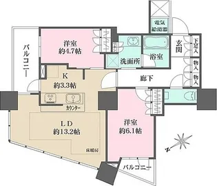ザ・パークハウス西新宿タワー60【5階】の間取り