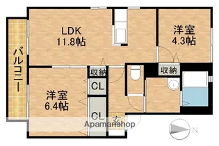 カサベルデ野崎B【2階】の間取り