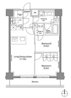 ザ・パークハビオ上野御徒町【9階】の間取り