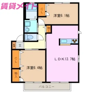 ヒュドールヒューレー D棟【2階】の間取り