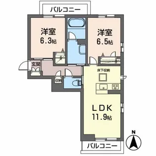 クレール富沢西A【1階】の間取り