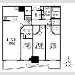 大阪ひびきの街ザ・サンクタスタワー【7階】の間取り