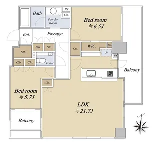 シティハウス武蔵小杉【19階】の間取り