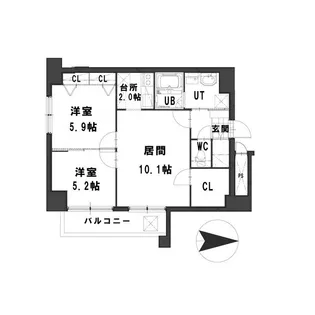 グランメールツイン山鼻西館【9階】の間取り