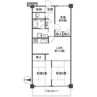 八戸ノ里ニュースカイハイツ【13階】の間取り