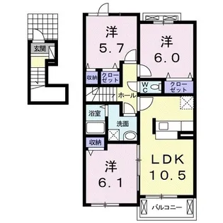 グランドパティエB【2階】の間取り