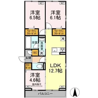 セレスティア西加平【3階】の間取り