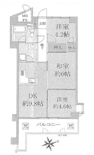 ライオンズマンション生駒第2【3階】の間取り