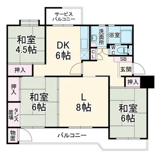 宮前平グリーンハイツ45号棟【5階】の間取り