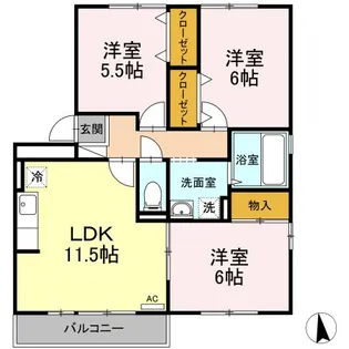 グランドヒル B棟【3階】の間取り