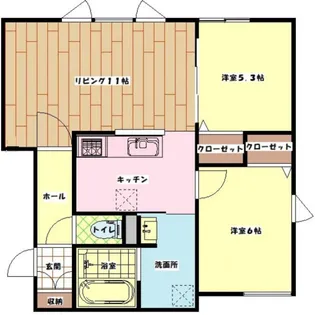 滝川市東町2丁目2LDKアパート1階【1階】の間取り