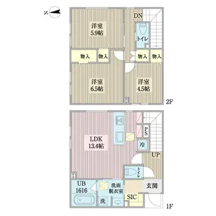 神奈川県川崎市中原区下小田中5【一戸建】の間取り