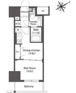 レフィールオーブ浅草橋【7階】の間取り