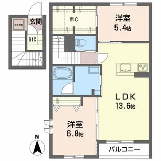 クレール富沢西B【2階】の間取り