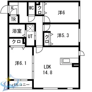 サニー山鼻【1階】の間取り