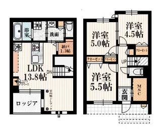 埼玉県越谷市大字大房【マンション】の間取り