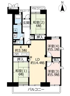 UR谷津パークタウン参番街【9階】の間取り