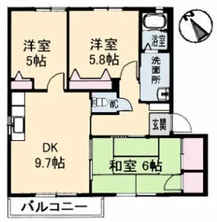 グリーンハイツB棟【1階】の間取り