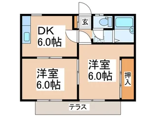 岩間ハイツA【1階】の間取り