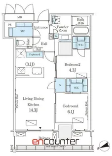 ロイヤルパークス品川【23階】の間取り