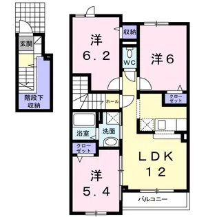 滝川市泉町3LDKアパートD棟【2階】の間取り