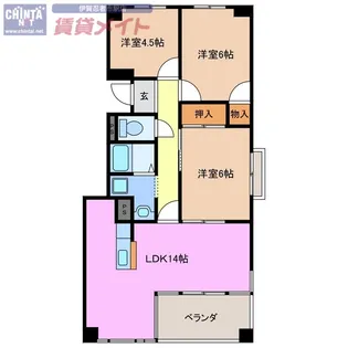 タウンヒルズ岩瀬【6階】の間取り