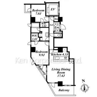 プライムアーバン新宿夏目坂タワーレジデンス【27階】の間取り
