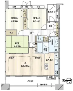 ペイサージュ稲毛海岸壱番館【13階】の間取り