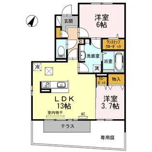ヴィルヌーブ伍番街 D棟【1階】の間取り