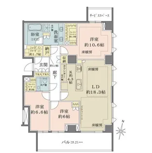 ザ・パークハウス千代田六番町【7階】の間取り