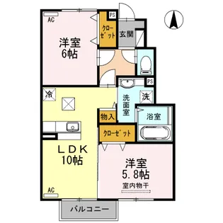 酒田市Droom 2LDK【グランプラースかえで】106【1階】の間取り