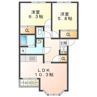 ハピネスあや【1階】の間取り
