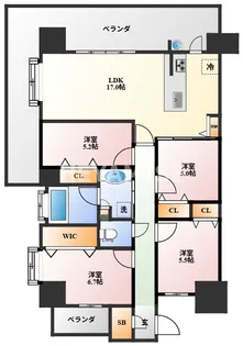 アクタス籠町グランミライ【4階】の間取り