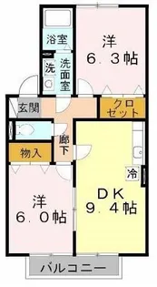 プルーニア天美 B棟【1階】の間取り