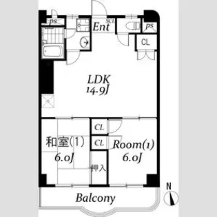 小山ステーションヒルズ 2LDK【7階】の間取り