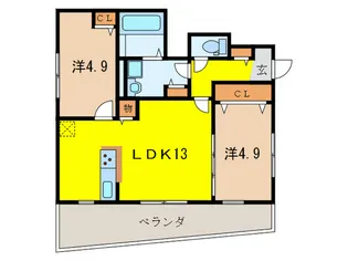ハピネス甲東【1階】の間取り