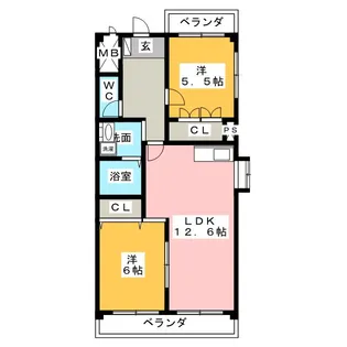 サンハイツ朝宮【2階】の間取り