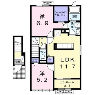 Primrose 室【2階】の間取り