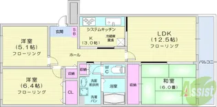 志づか米ヶ袋マンション【3階】の間取り