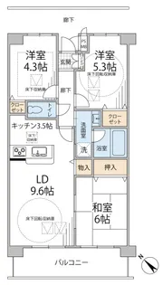 クラージュ石川【3階】の間取り
